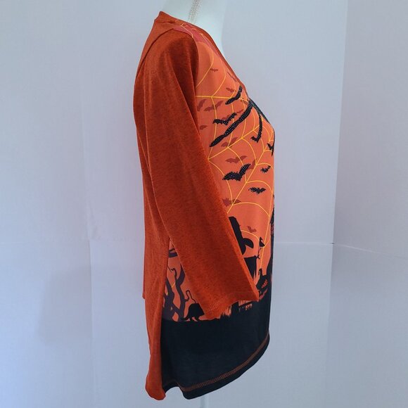 THOMAS & OLIVIA HALLOWEEN TOP /HAUNTED HOUSE EMBELLISHED/ SZ L/SPARKLE DETAIL - Picture 3 of 9